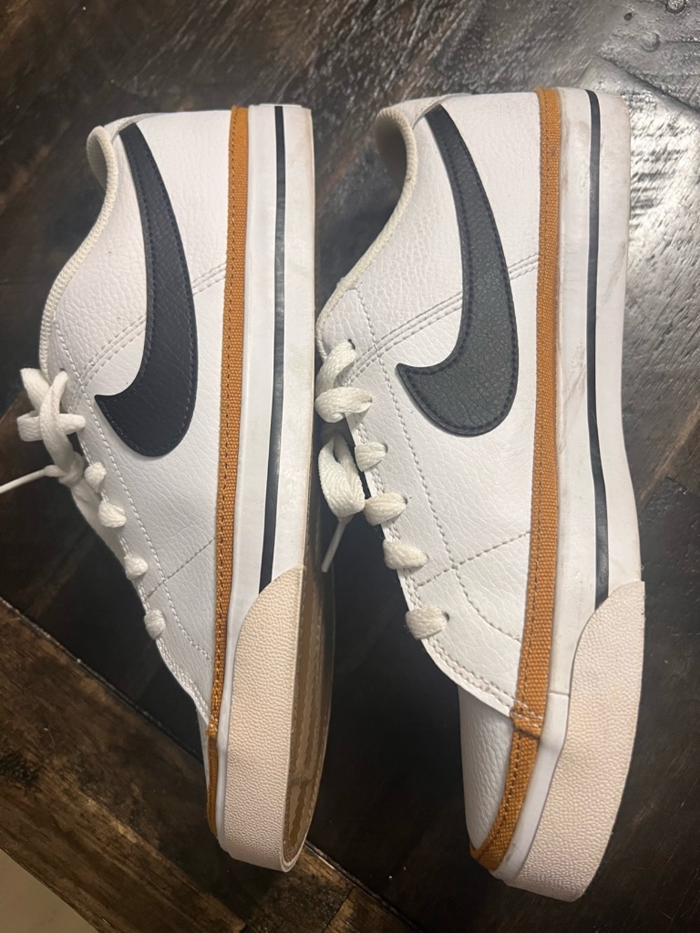 Nike White Leather Sneakers with Black Swoosh and Gum-Trim Sole - Picture 3 of 7